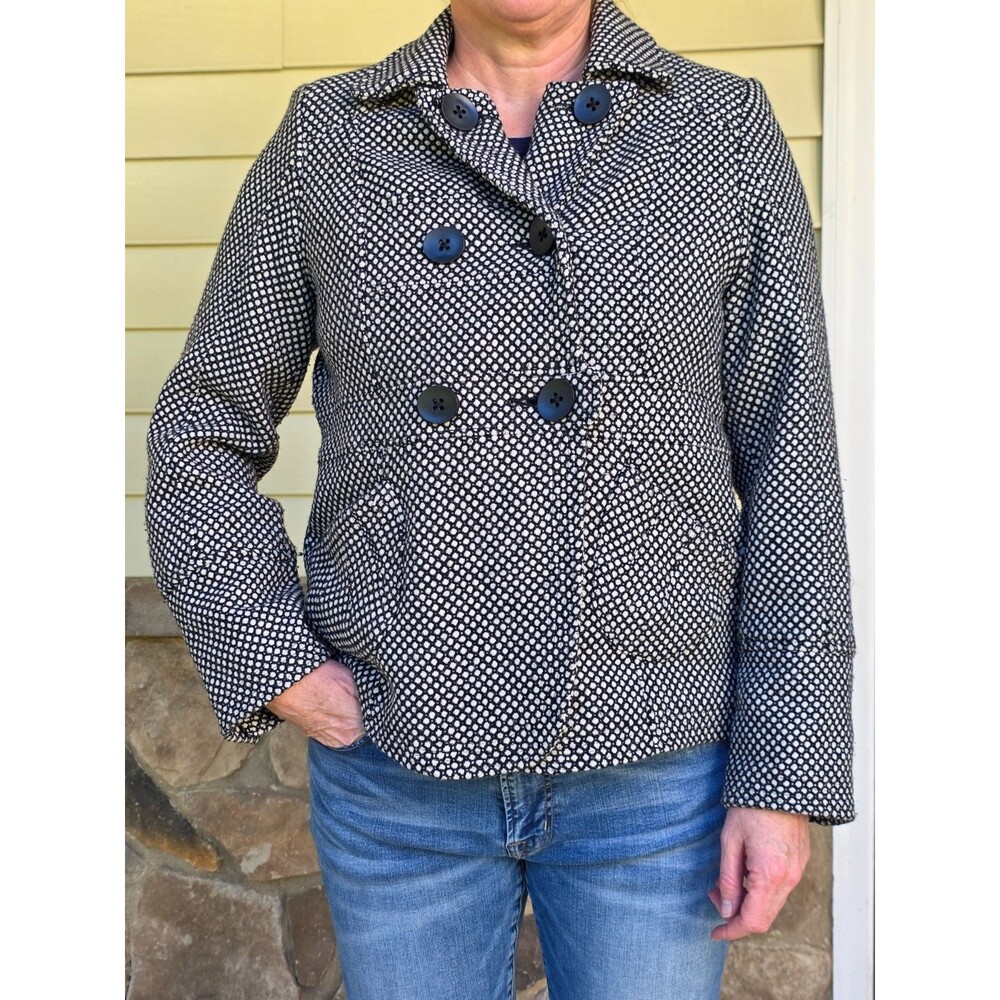 Hydraulic Wool Jacket Retro Black White Vintage 60s Style Mod Peacoat Womens L